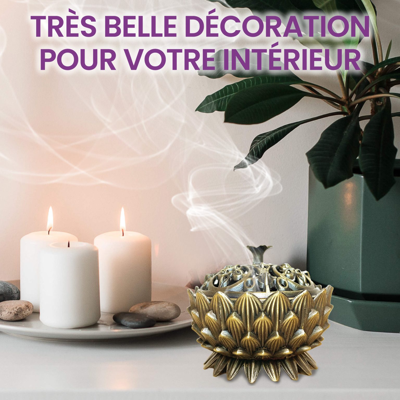 Brûle-encens, encensoir, réglable en hauteur, en laiton doré, pour