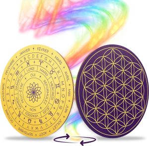 Wooden Flower of Life for Recharging Stones & Divinatory Pendulums + Stand for Dowsing Charts and Pendulum Board ⌀15CM | 100% Made in France