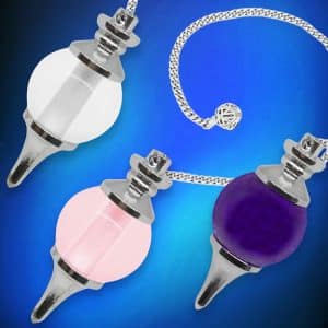 Lot de 3 Pendules Divinatoires Séphorotons de Radiesthésie en Cristal de Roche, Quartz Rose & Améthyste